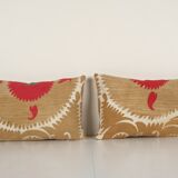Set suzani body pillow made from a vintage uzbek suzani, tanethnic lumbar pillow cover, pair muted