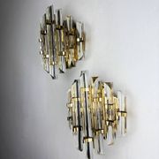 Pair of Venini sconces, Triedi cut glass, Italy, circa 1970s