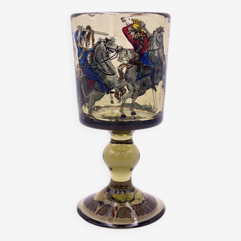LOBMEYR - Verre gobelet en cristal émaillé scène cavalerie fin XIXe