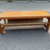 Scandinavian pine bench with canvas storage, 1970s
