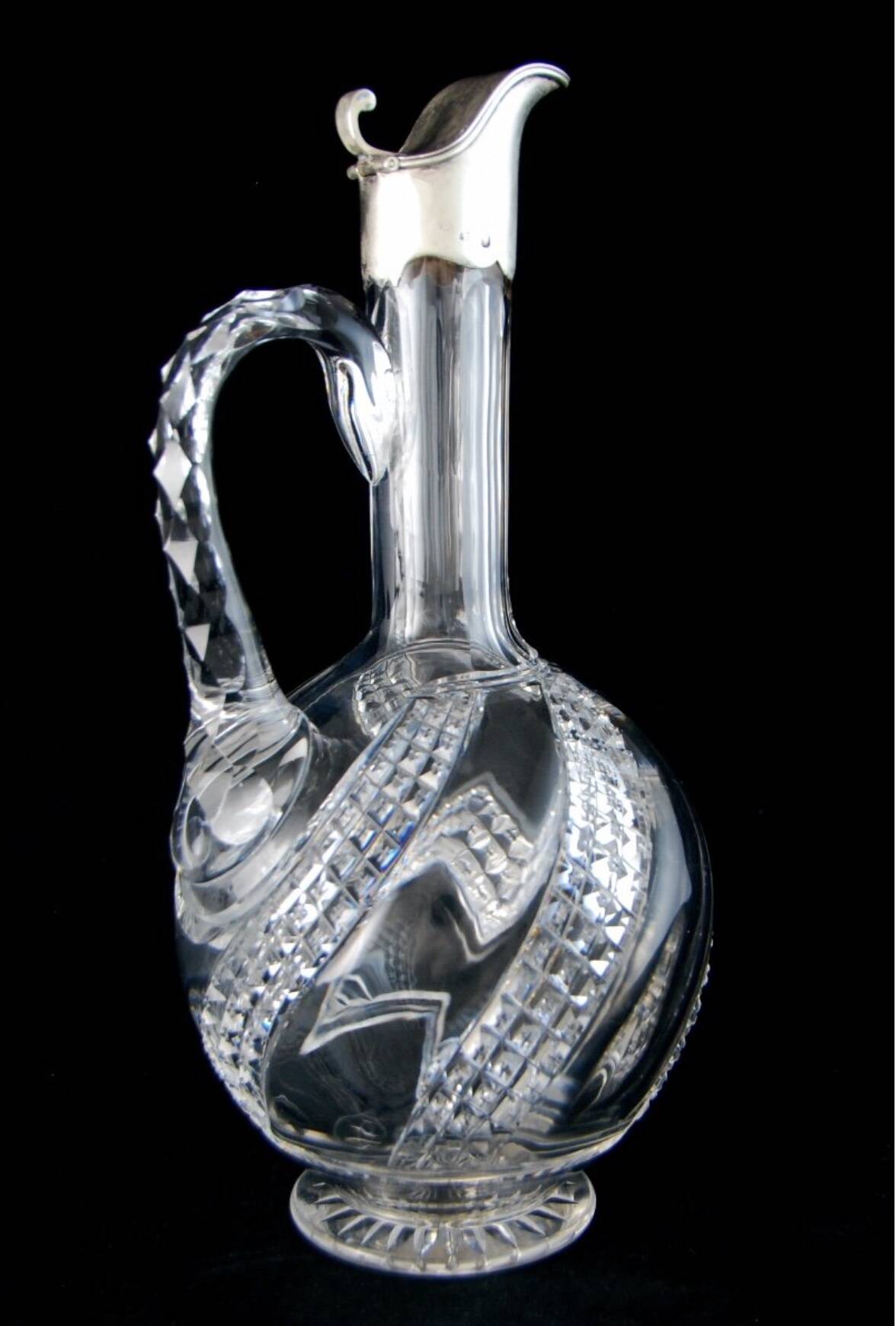 Baccarat - cut crystal ewer carafe mounted in solid silver