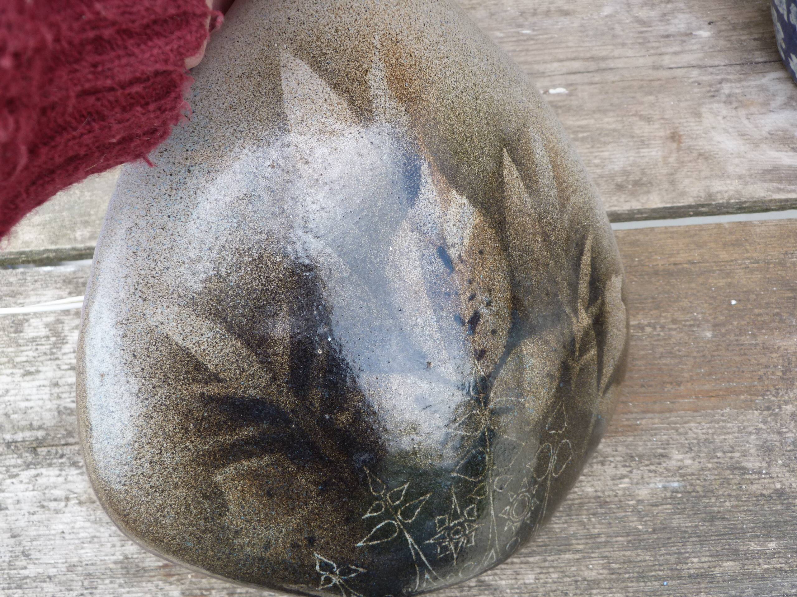 Vintage 1970 Art ceramic bedside lamp Herbarium style