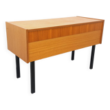 Vintage teak and black metal storage unit / chest on legs from the 70s