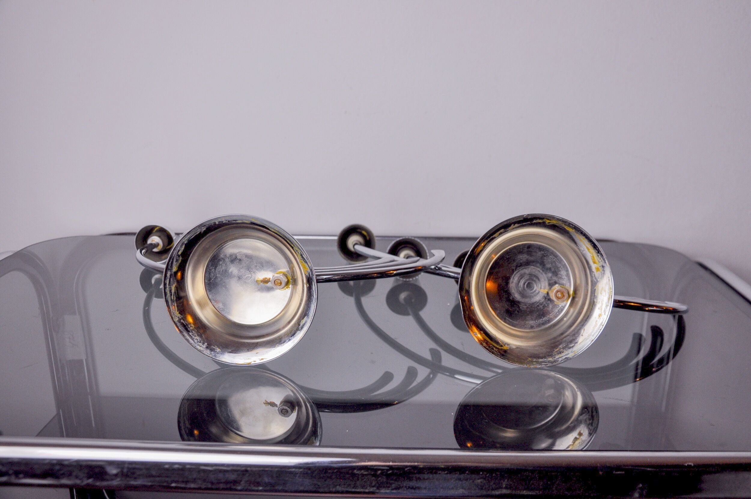 Pair of art deco candlesticks in stainless steel 3 flames, Spain, 1970