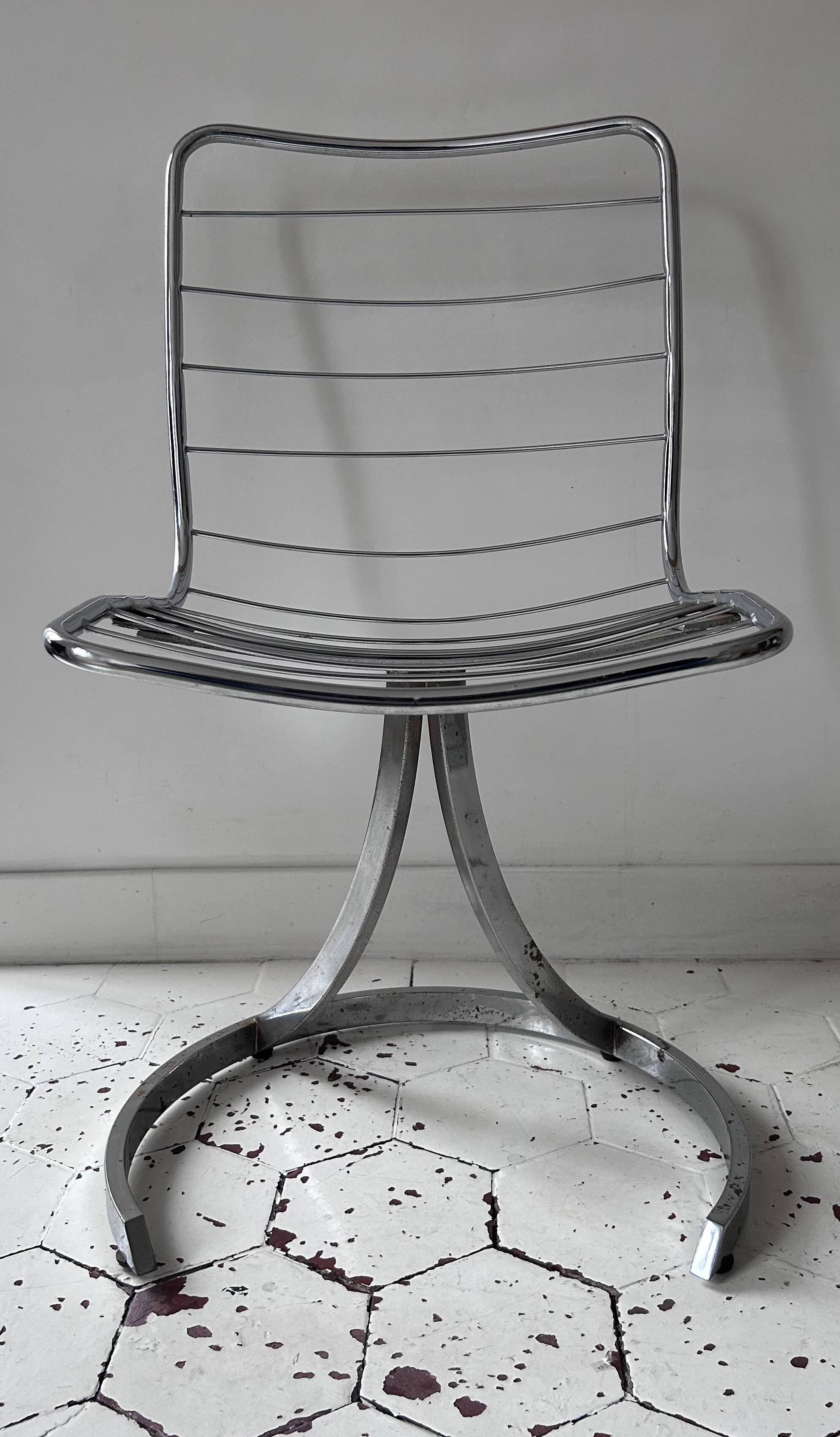 Set of 4 vintage chairs, chromed metal, France 1970
