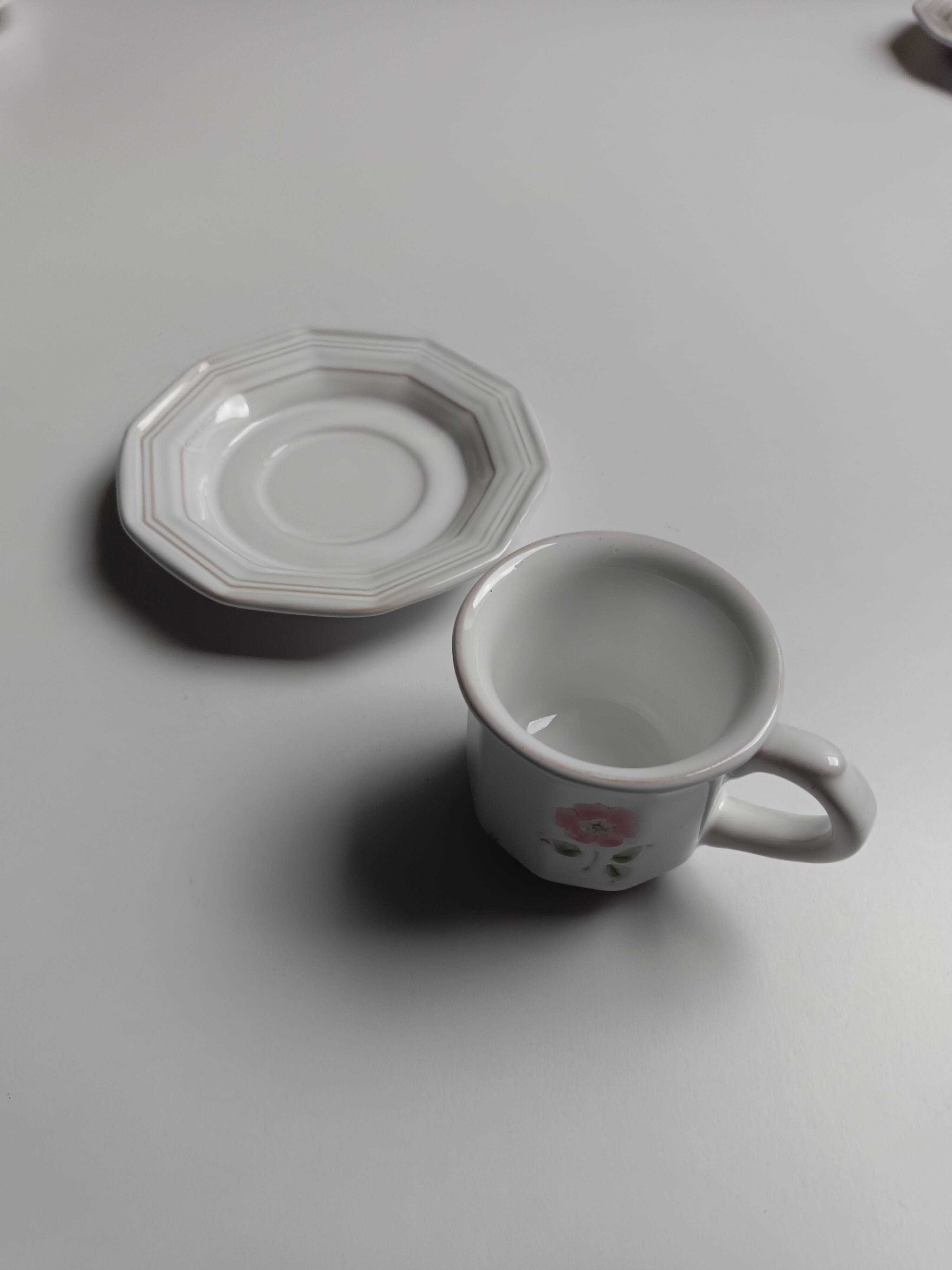 6 tasses Niderviller blanches et roses à décor de fleurs