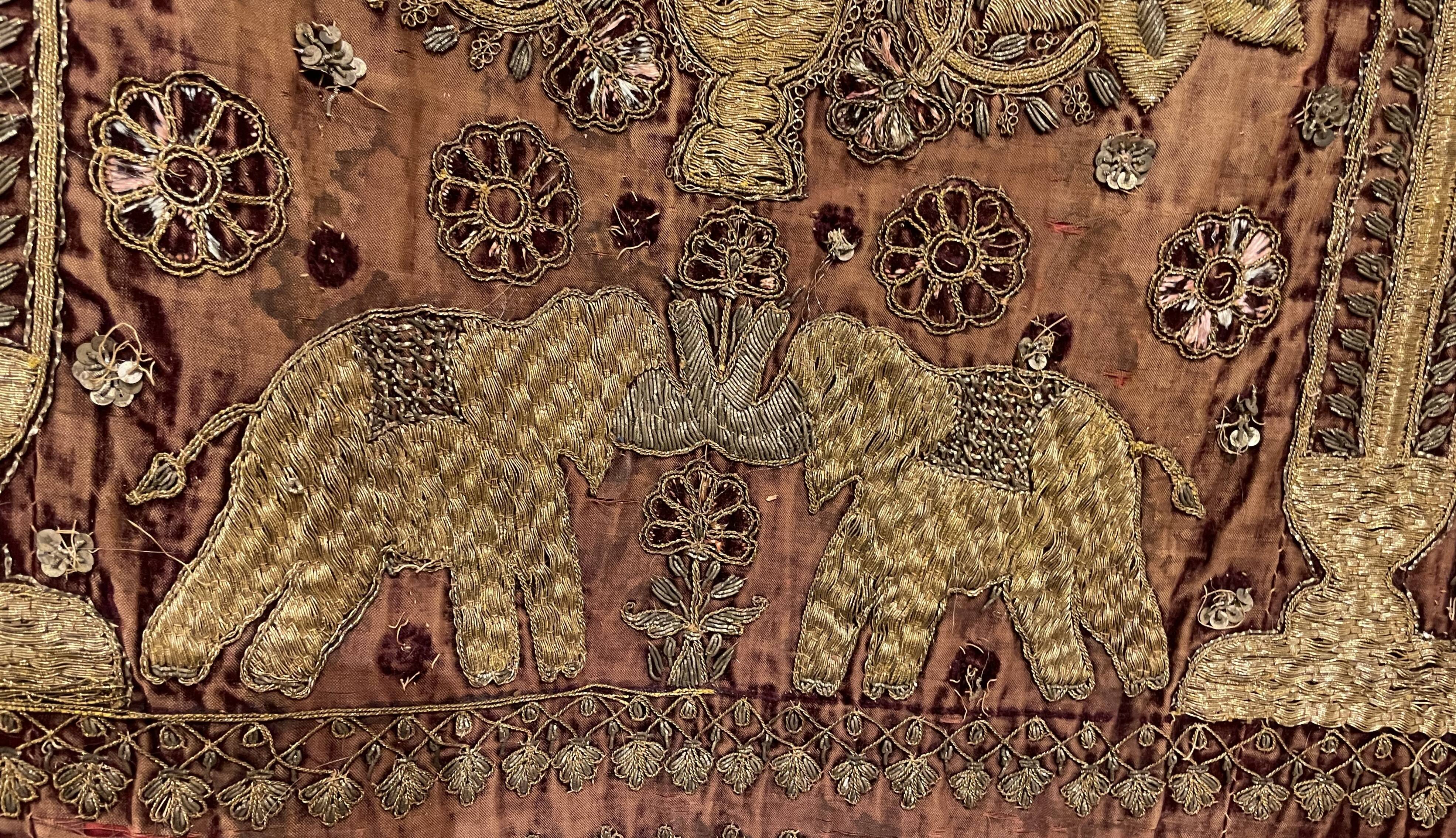 18th Century Indo-Portuguese Embroidery with Gold Thread on Velvet