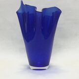 Murano - Vase mouchoir en verre bleu cobalt 25 cm de haut