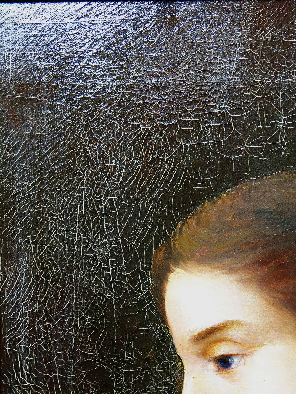 Old portrait of a young woman in profile, oil on canvas A. Piard 19th century