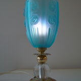 Lampe en bronze tulipe art déco bleue
