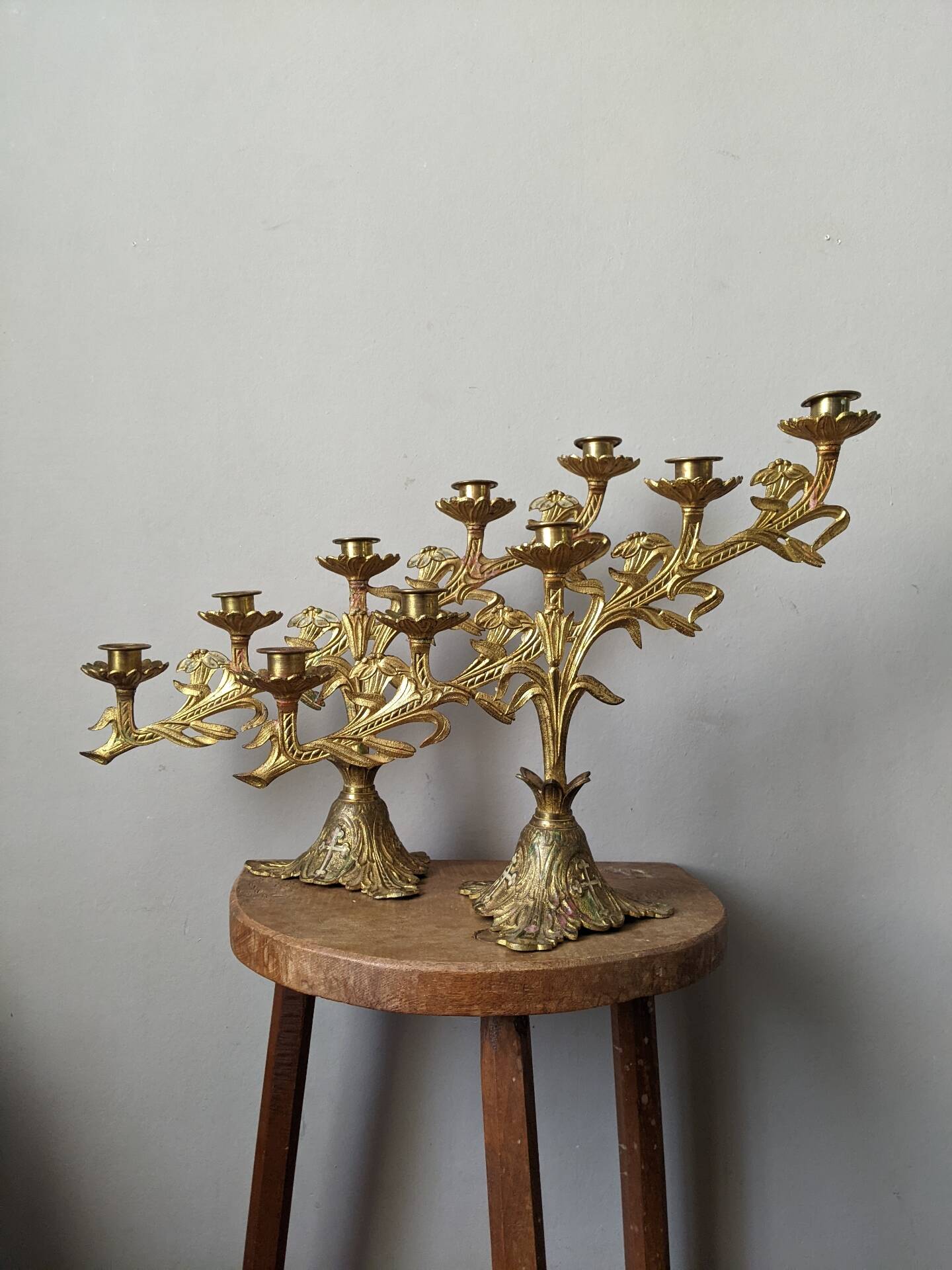 Pair of five-branched altar candlesticks