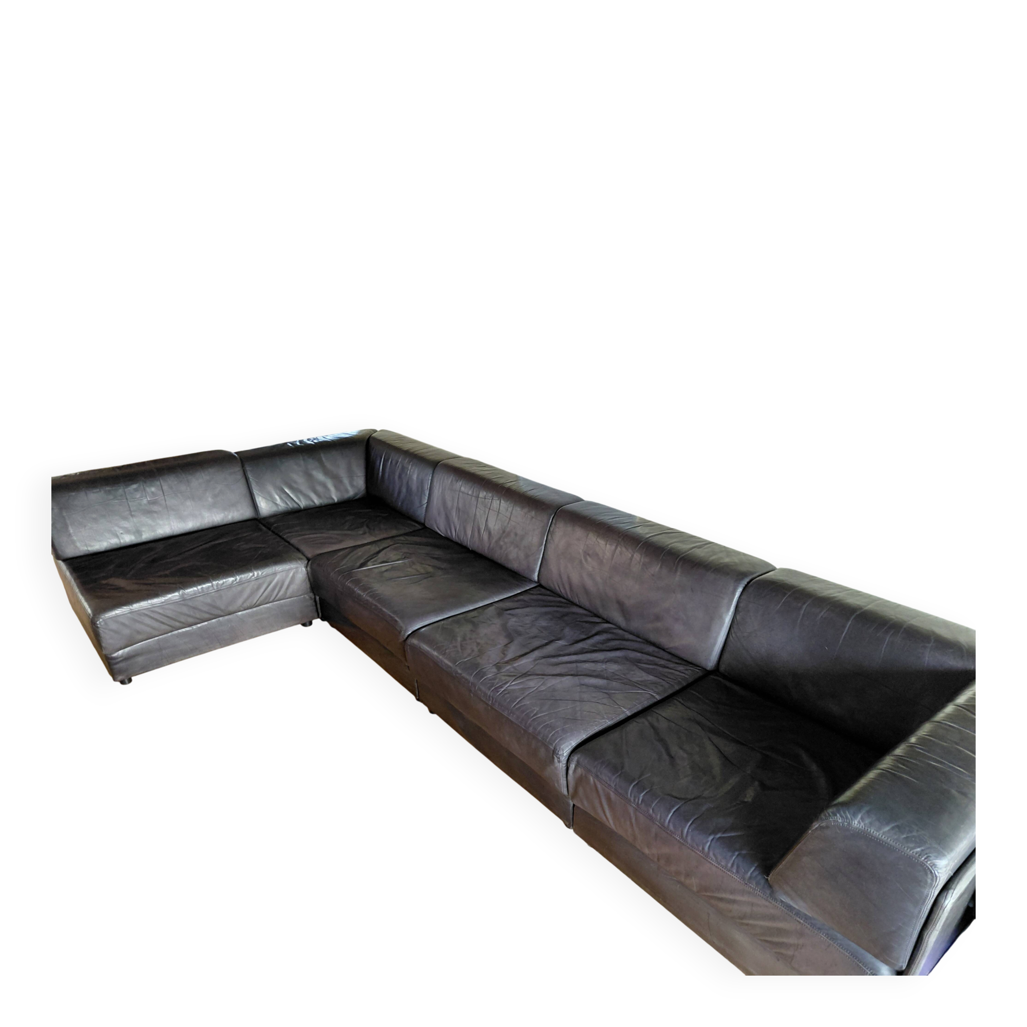Canapé modulable De Sede DS76 en cuir noir (5 modules)