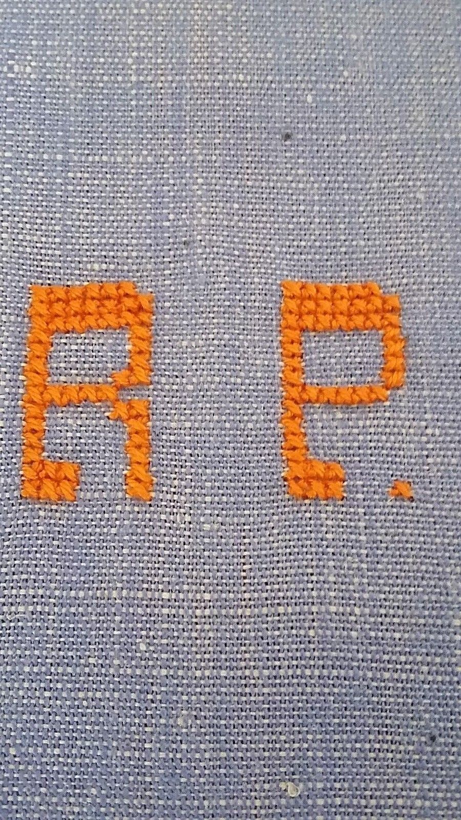 Métis old cloth embroidered Monogram R P battens blue oranges
