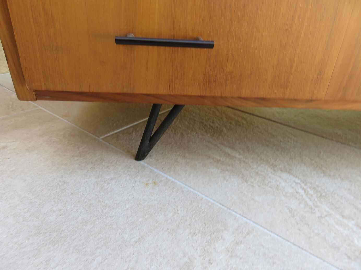 Teak chest of drawers and metal compass feet