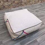 Azilal Kilim Moroccan Berber Pouf - 100% Wool and Cotton - Handwoven Floor Cushion