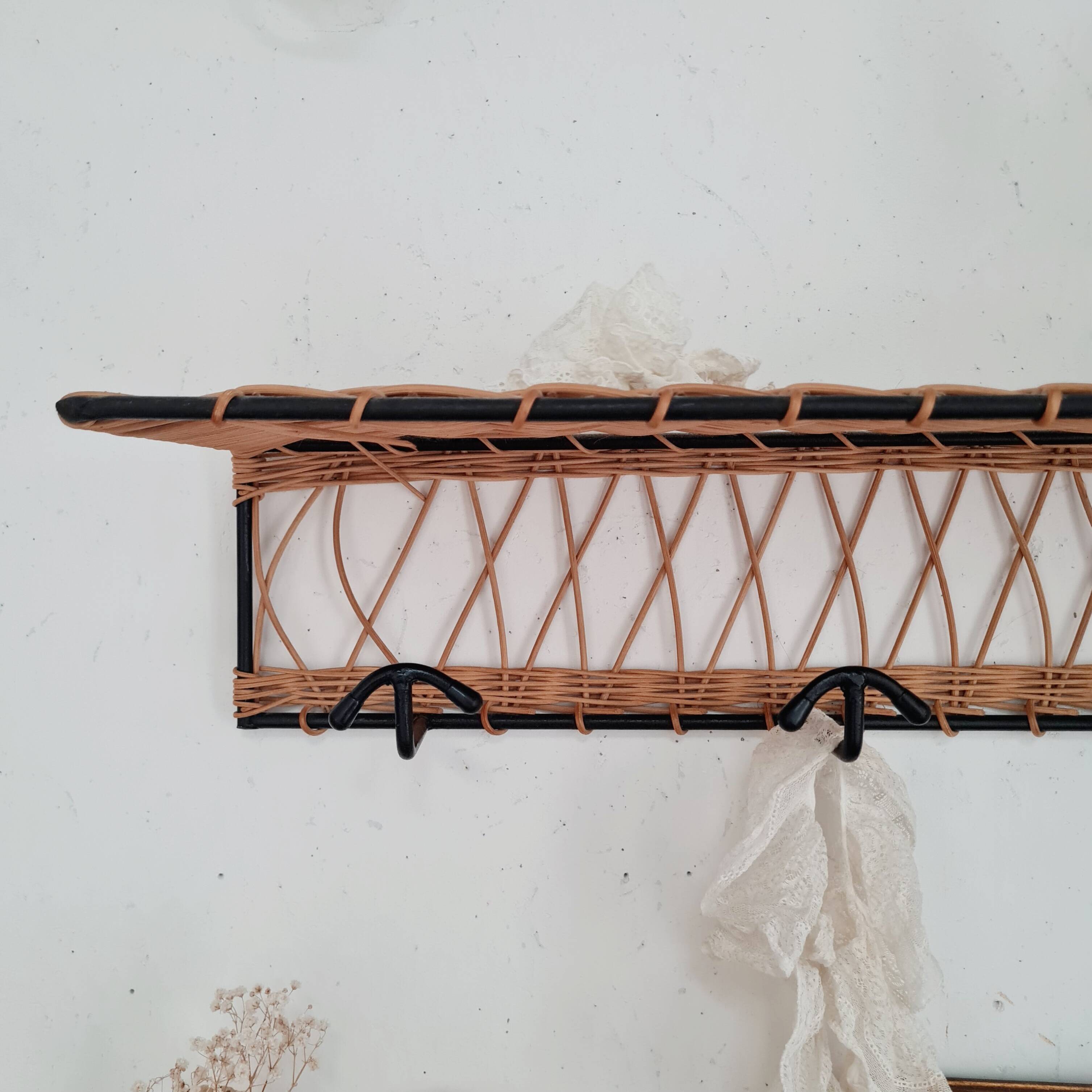 Metal and rattan coat rack