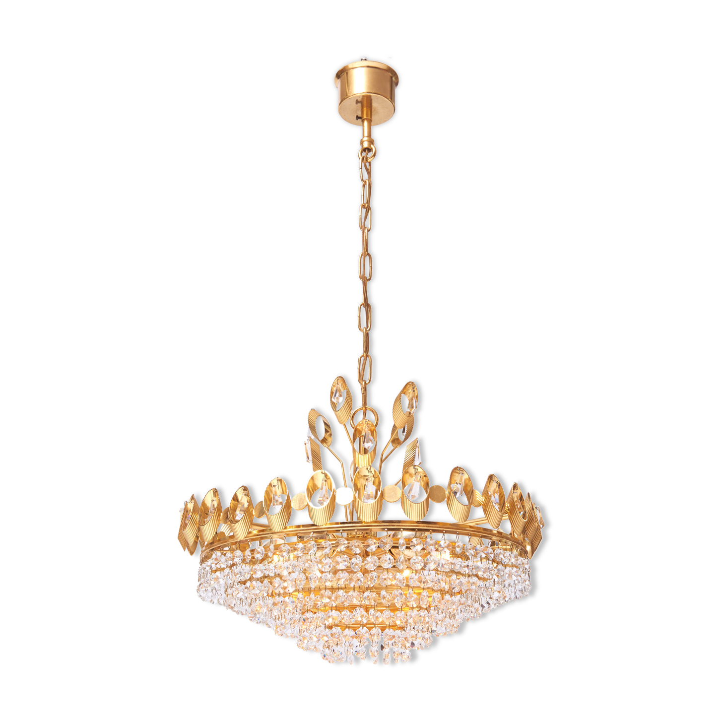 Hollywood Regency style brass and crystal chandelier by Palwa