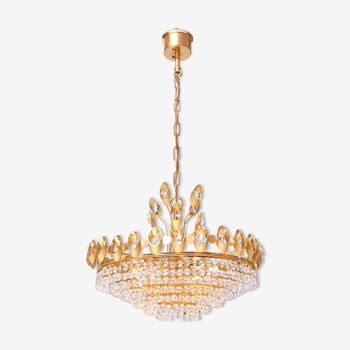 Lustre Hollywood Regency style en laiton et cristal de Palwa