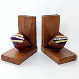 Mid-Century pair of wooden and enamel bookends, 1960s