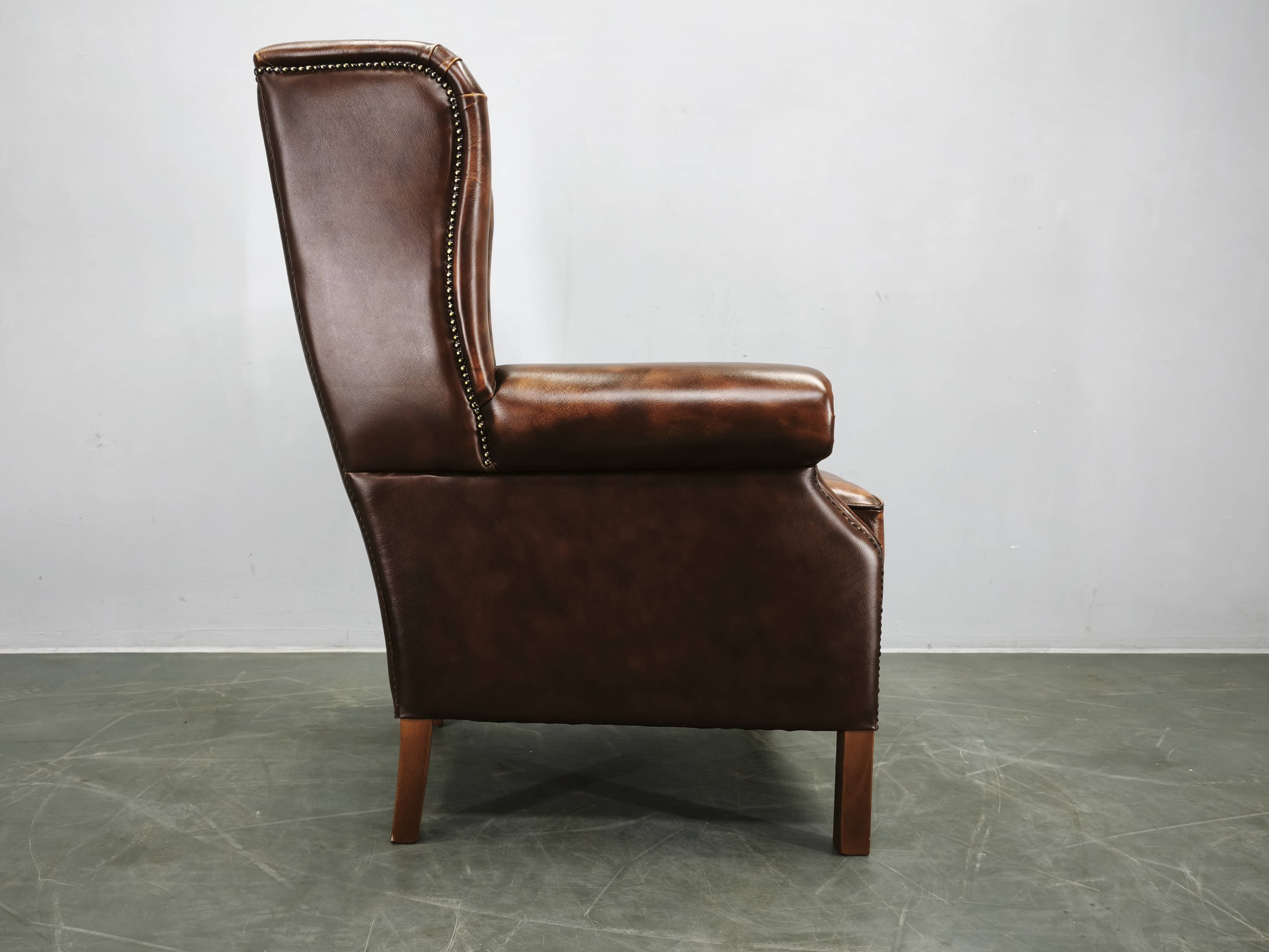 Contemporary Handmade Chesterfield Leather Wingback Armchair 2010s
