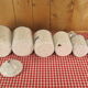 6 old spice pots in white and blue enamelled sheet metal