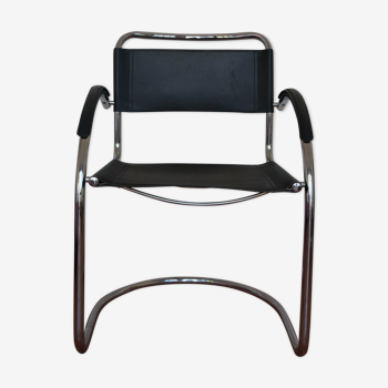 Fauteuil tubulaire chrome et cuir