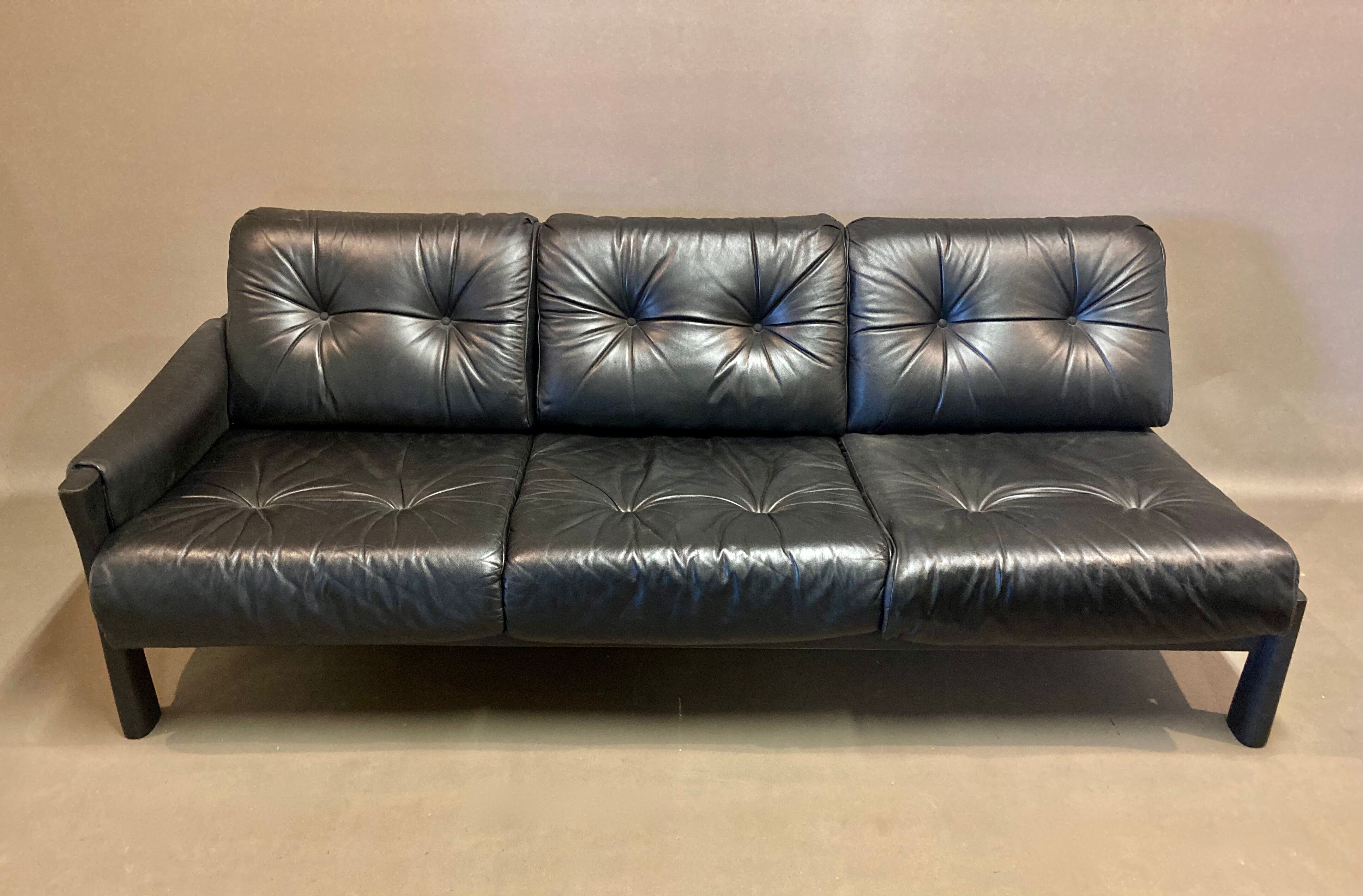 Sofa 5 places modular black leather design 1960