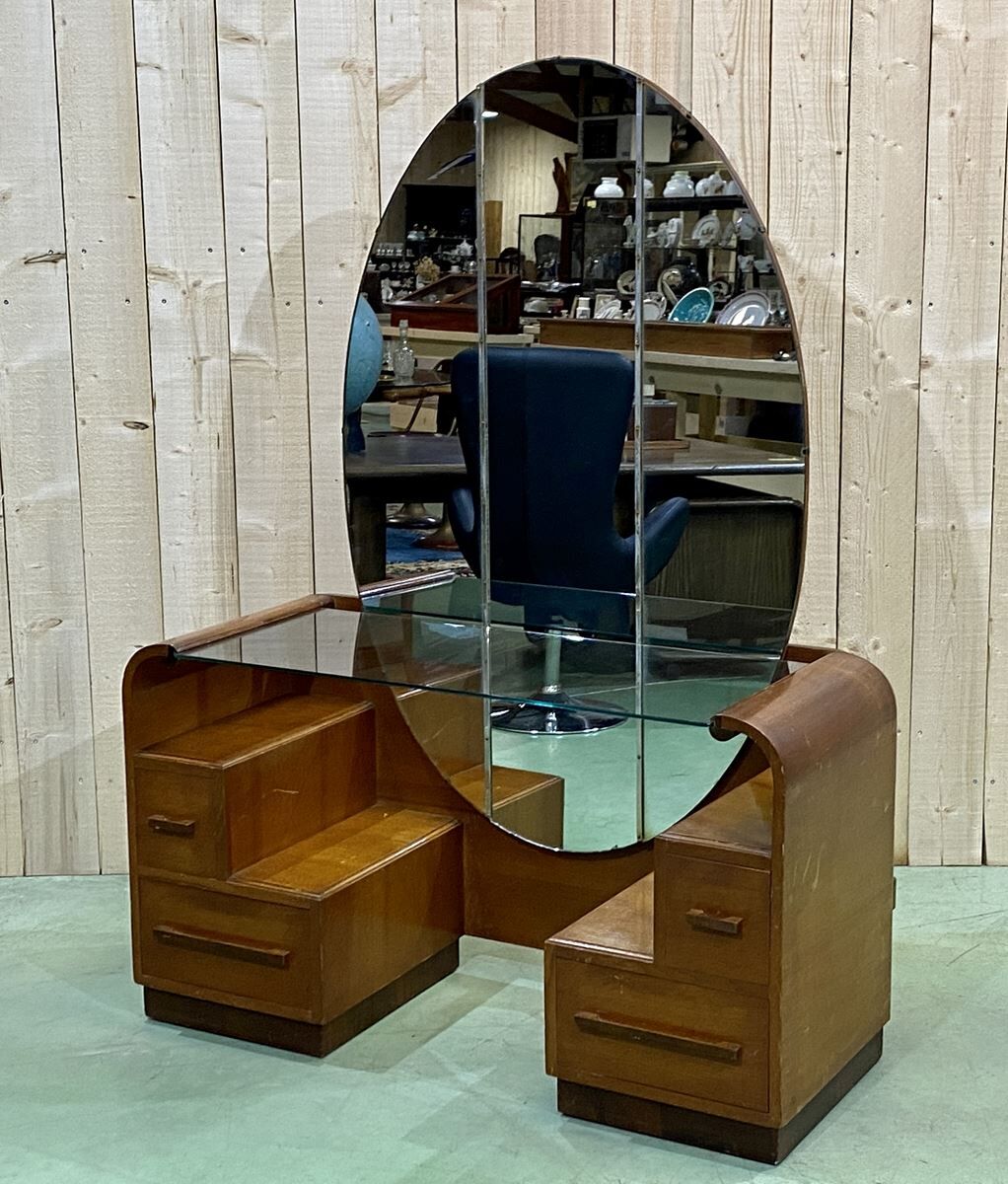 English art deco hairdresser in oak and walnut