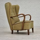 1960s, Danish armchair, light green furniture velour, beech wood.