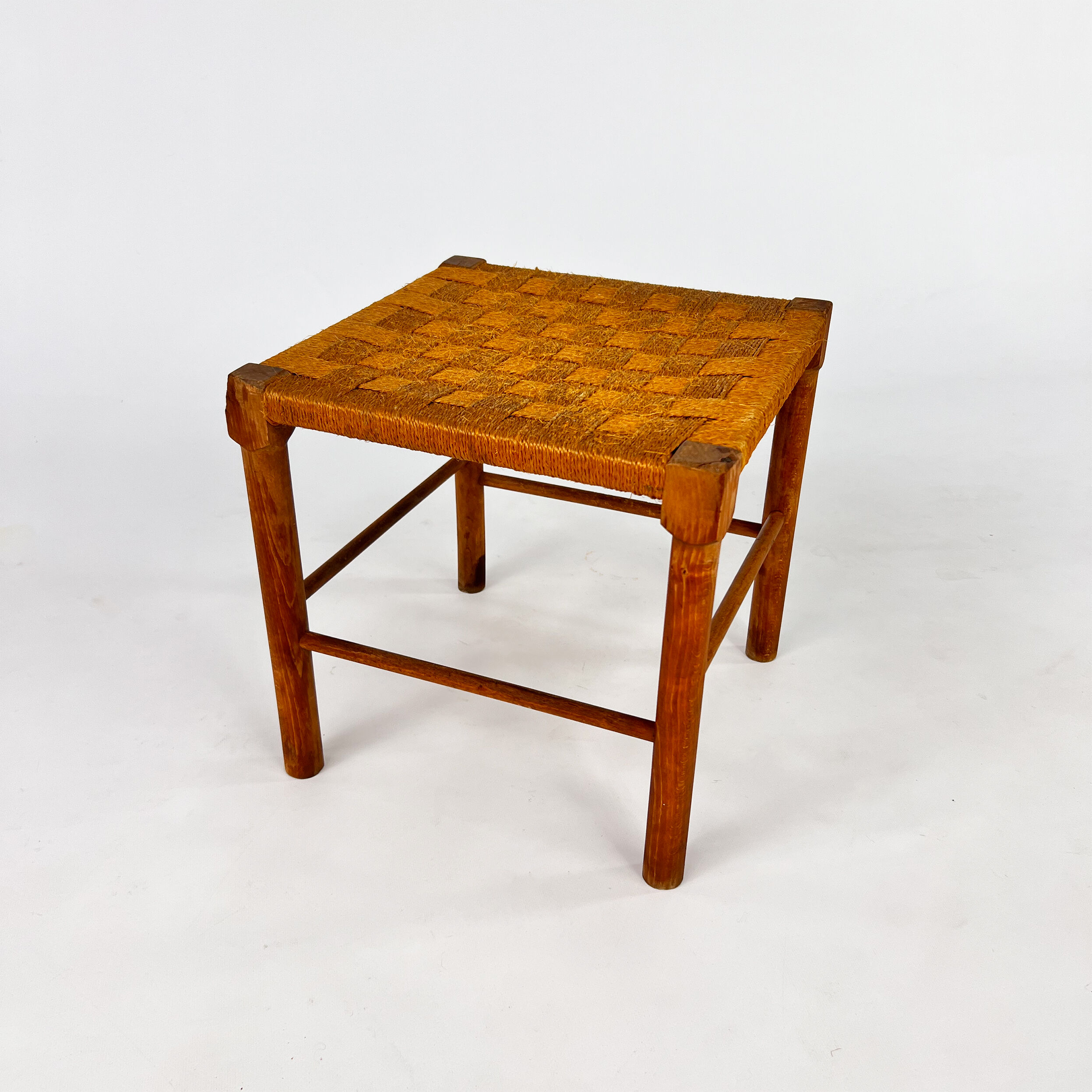 Tabouret en pin massif et corde, années 1950