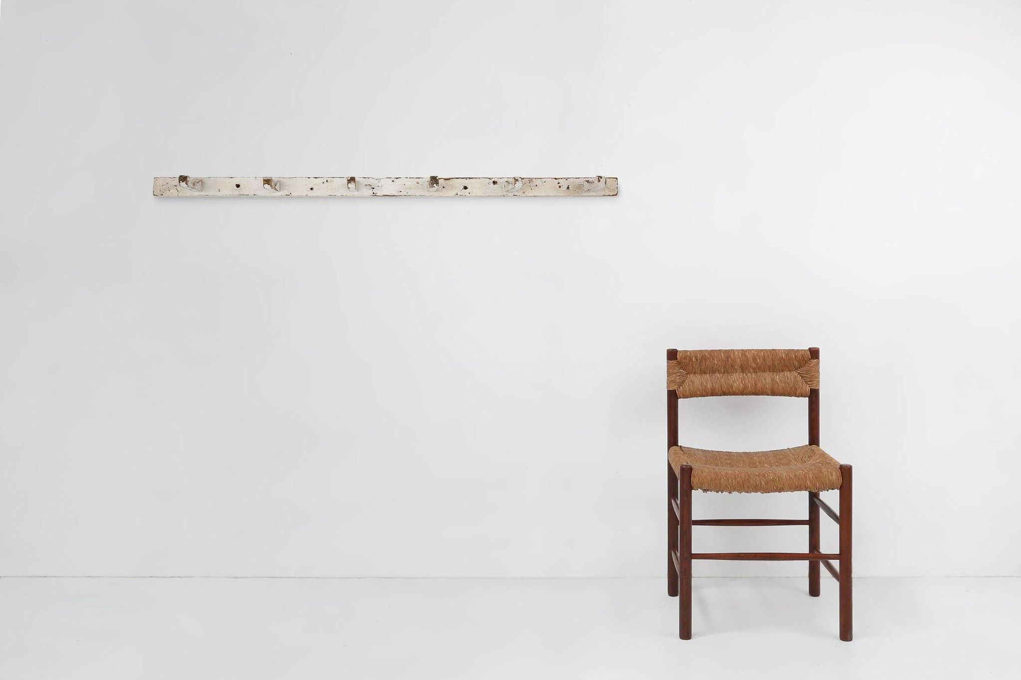 Industrial White Wall Mounted Coat Rack in Wood, Belgium, 1920s