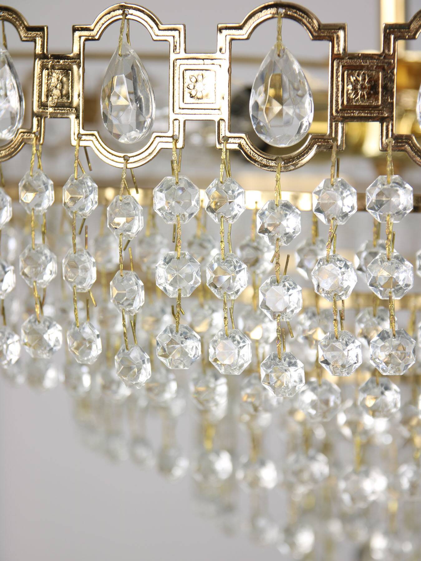 Vintage Italian Crystal and Golden Metal Chandelier, 80s