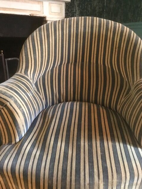Pair of Original tapestry velvet stripe armchairs.