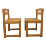 Pair of vintage sleigh chairs in beech wood and cane from the 70s