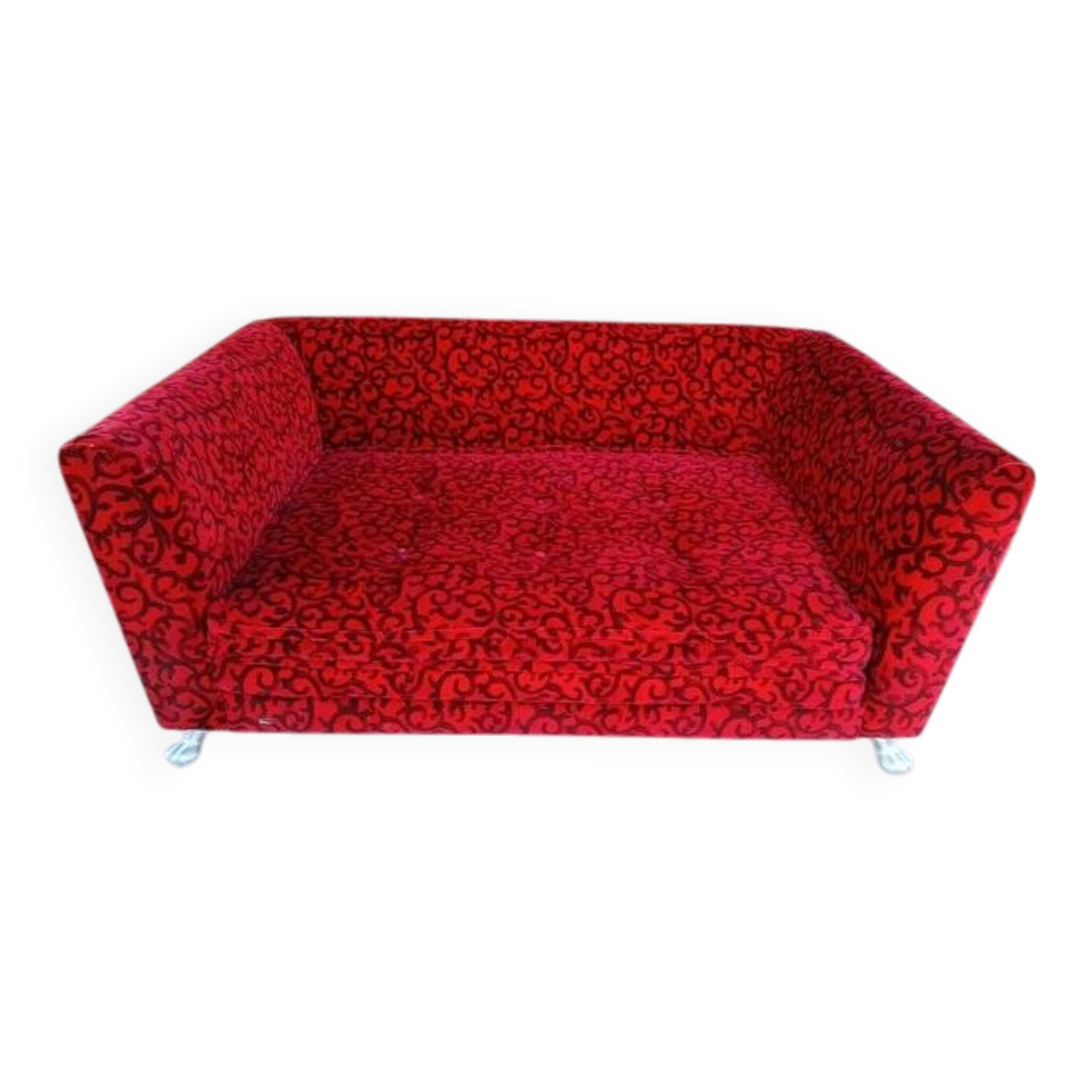 Red Fabric Monster Three-Seat Sofa with Rose Pattern from Bretz