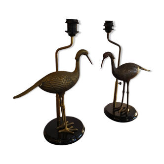 Pair of vintage brass bird lamps