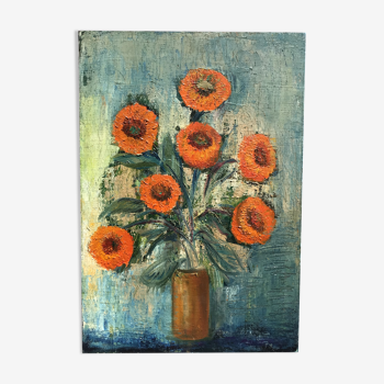 Tableau huile sur toile bouquet orange