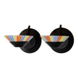 Set of 2 Vintage Murano Glass Wall Lamps with Multicolor Striped Shades and Matte Black Holders