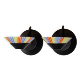 Set of 2 Vintage Murano Glass Wall Lamps with Multicolor Striped Shades and Matte Black Holders