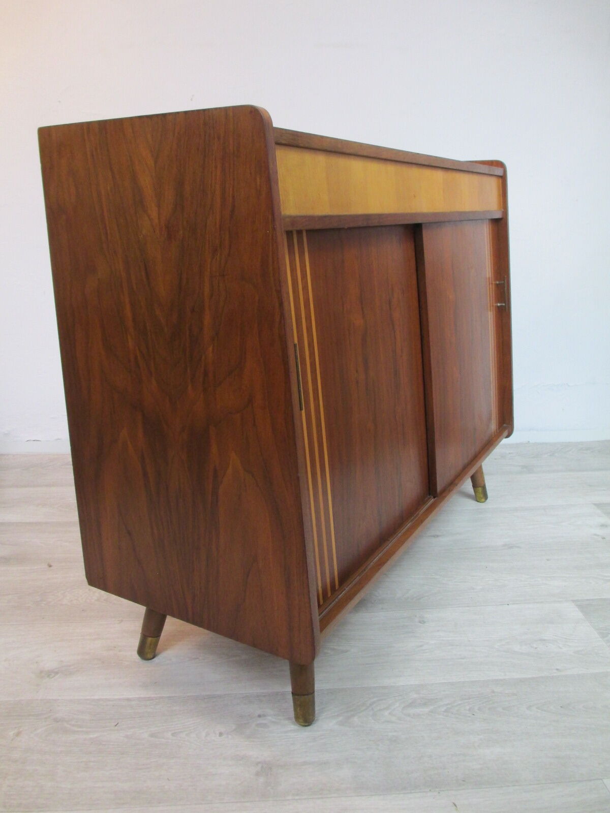 German walnut veneer shoe cabinet, 1960boi