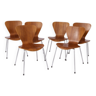 Lot de 6 chaises empilables vintage, années 1960, teck - Design allemand