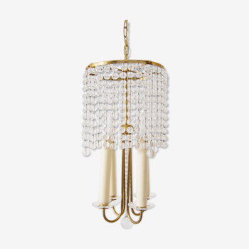 Lustre quatre flammes avec perles de verre laiton