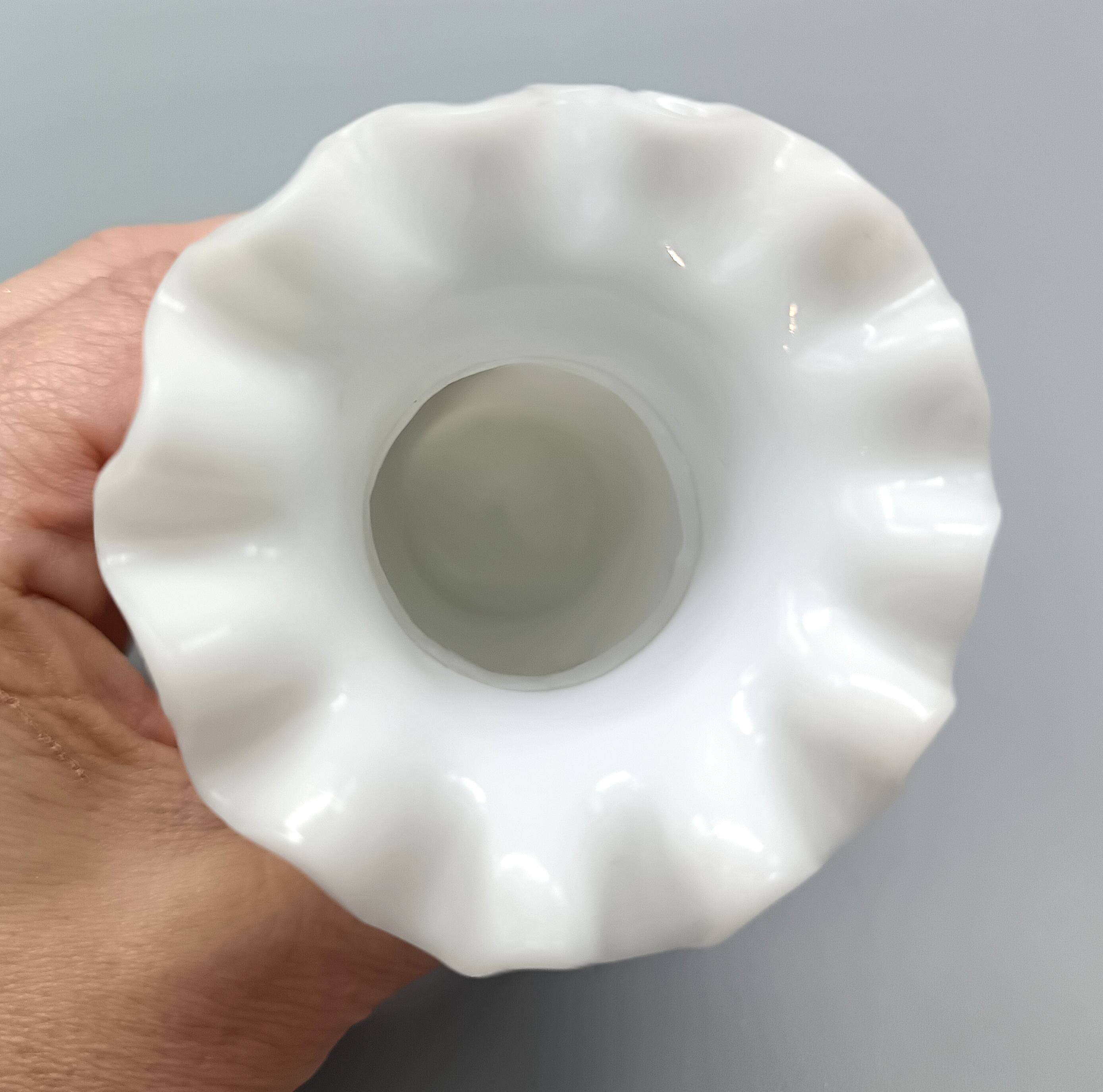 Pair of small antique white opaline fairground vases, vintage, french