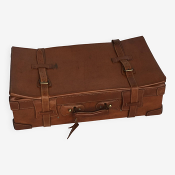 Vintage suitcase 1960 havana gold leather with bellows