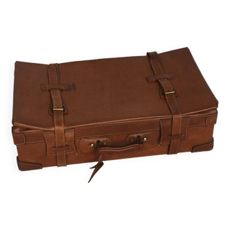 Vintage suitcase 1960 havana gold leather with bellows