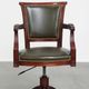 Green Cowhide Leather and Wooden Office Chair in English Style on Casters