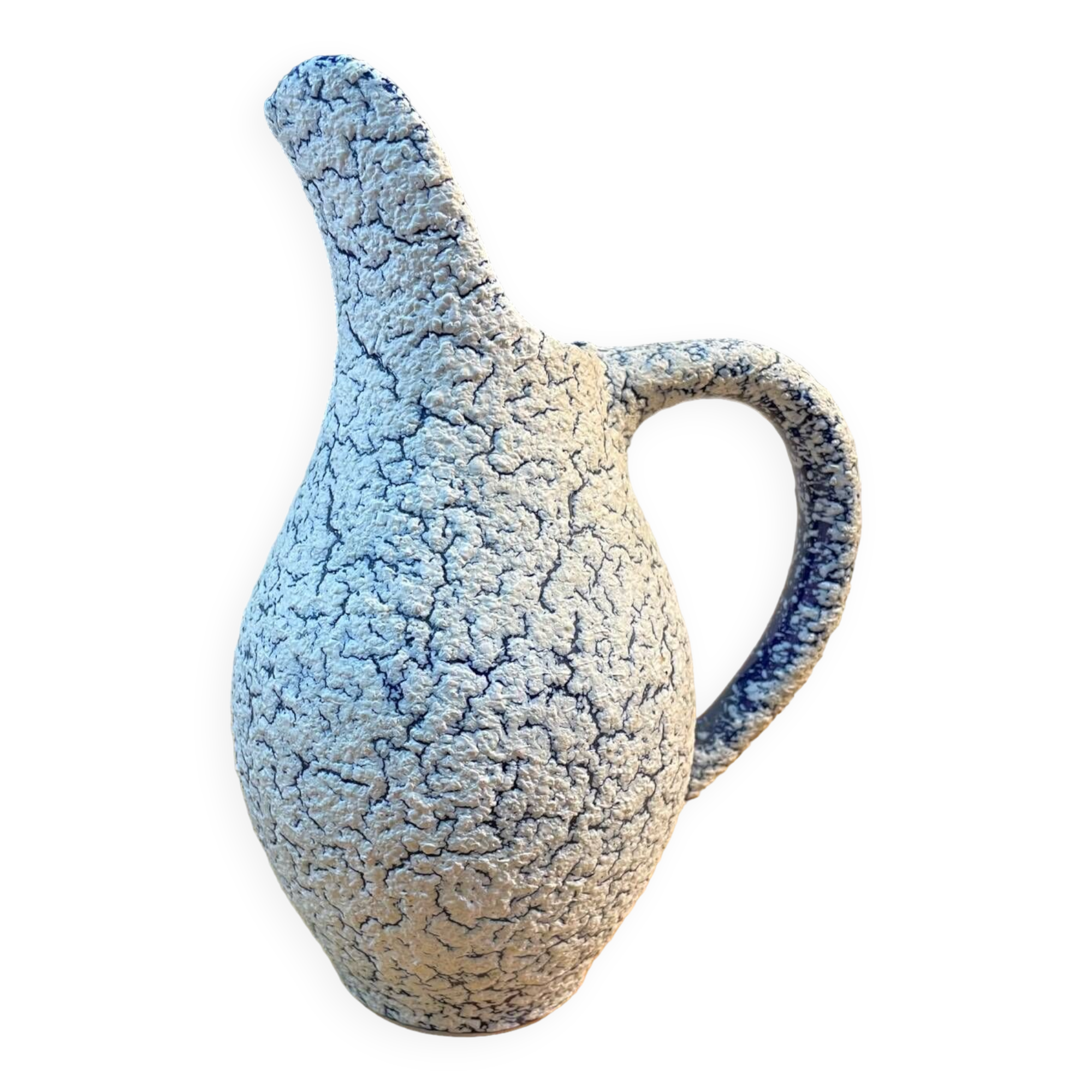 White and blue crisped ceramic pitcher