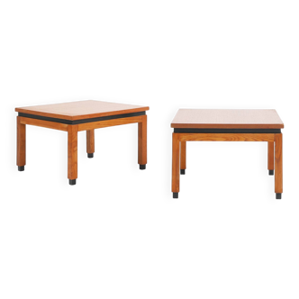Set of 2 minimalistic MDK Belgium side tables in teak, ca. 1960