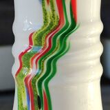Blown Murano/White Opaline Art glass vase, polychrome smoke scroll inclusions. 28.5 x 14 cm