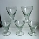Set of 5 white wine glasses in molded glass and thick bottom 20s